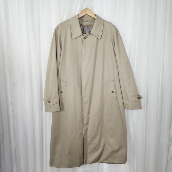 Burberry Mens light khaki tan trench coat zip out wool camel lining 42 LONG - Picture 1 of 15